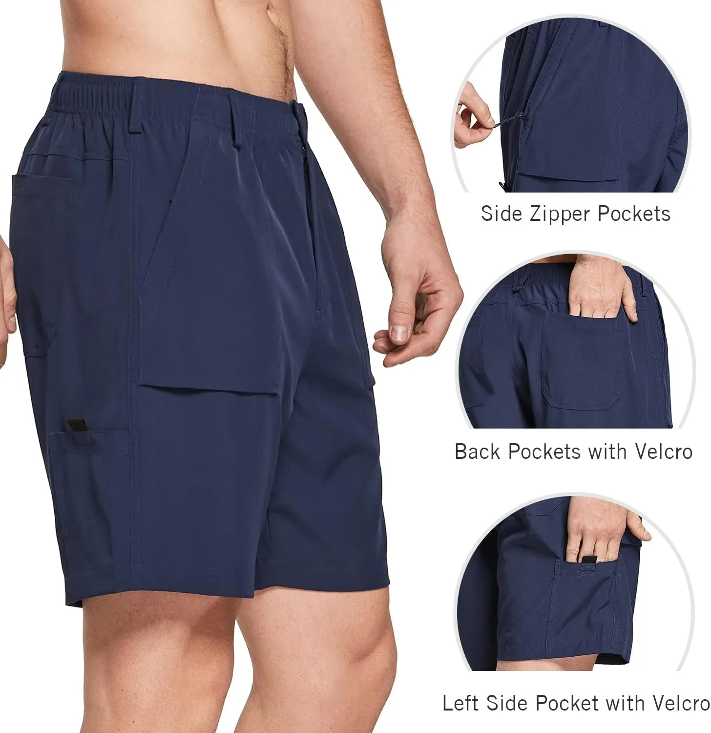 baleaf Men's 7" Casual Shorts for Summer Elastic Waist Quick Dry Lightweight Short with Cargo Hiking Fishing