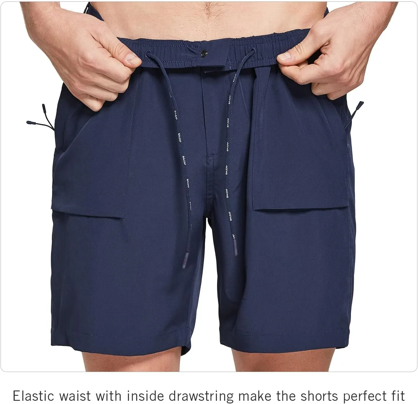 baleaf Men's 7" Casual Shorts for Summer Elastic Waist Quick Dry Lightweight Short with Cargo Hiking Fishing