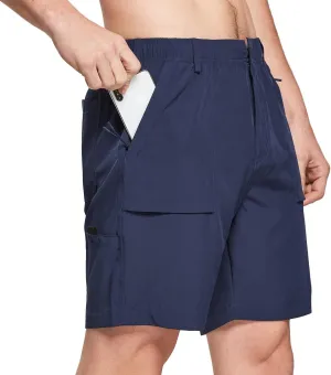 baleaf Men's 7" Casual Shorts for Summer Elastic Waist Quick Dry Lightweight Short with Cargo Hiking Fishing