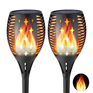 Balight  Solar Star Torch Lights,Dancing Flame Lighting 96 LED Flickering Tiki Torches Waterproof Wireless Outdoor Light for Patio Garden Path Yard Wedding Party(2 Pack)