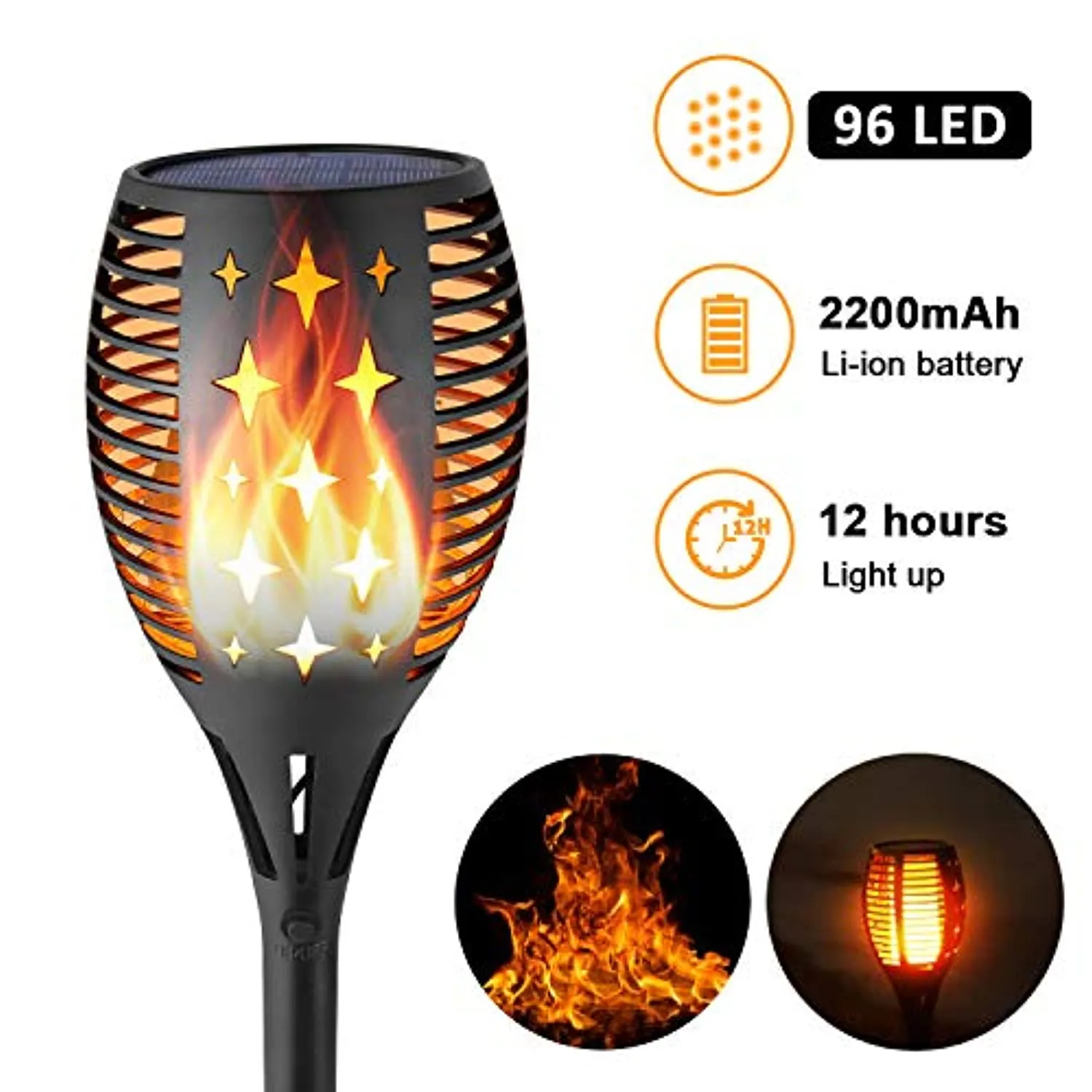 Balight  Solar Star Torch Lights,Dancing Flame Lighting 96 LED Flickering Tiki Torches Waterproof Wireless Outdoor Light for Patio Garden Path Yard Wedding Party(2 Pack)