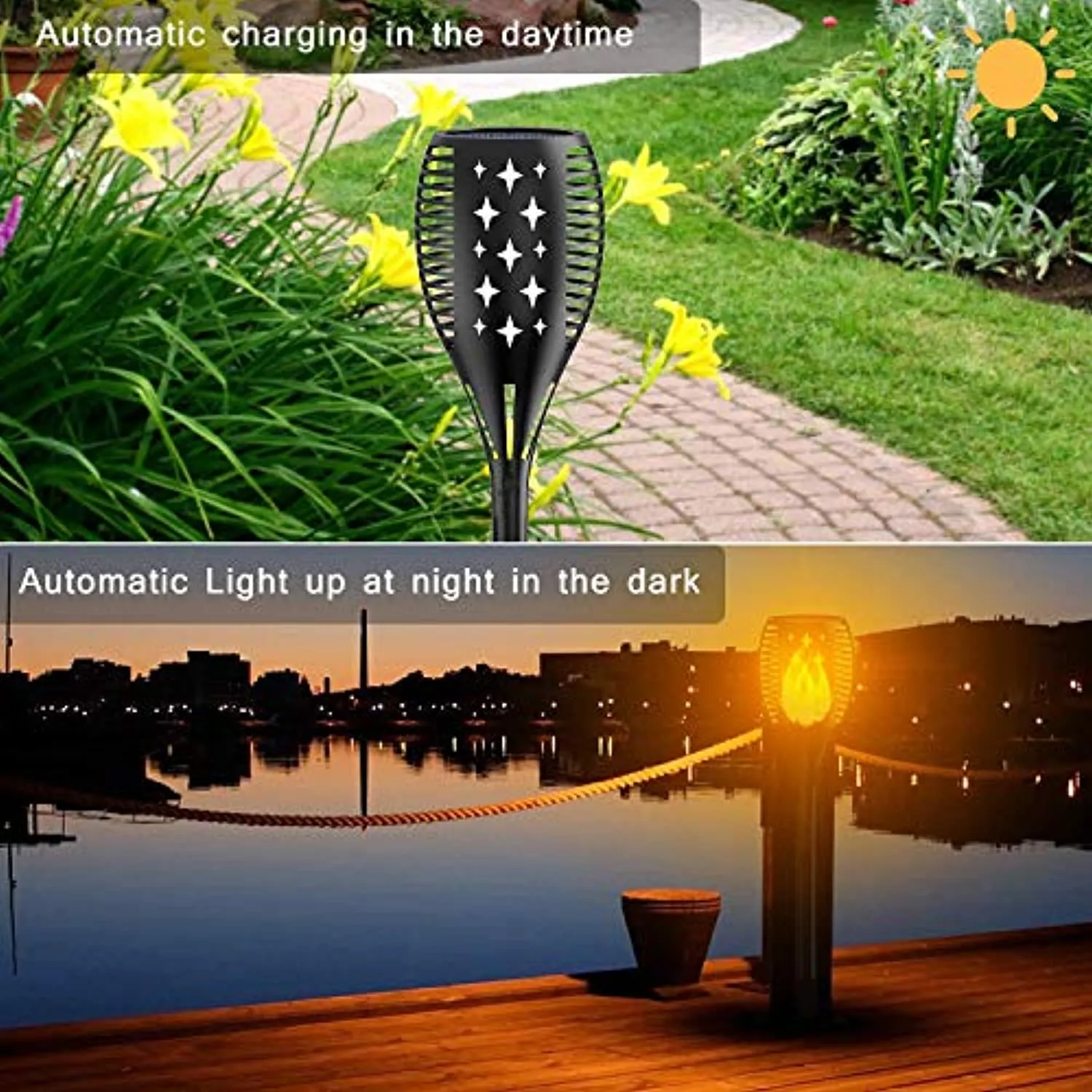 Balight  Solar Star Torch Lights,Dancing Flame Lighting 96 LED Flickering Tiki Torches Waterproof Wireless Outdoor Light for Patio Garden Path Yard Wedding Party(2 Pack)