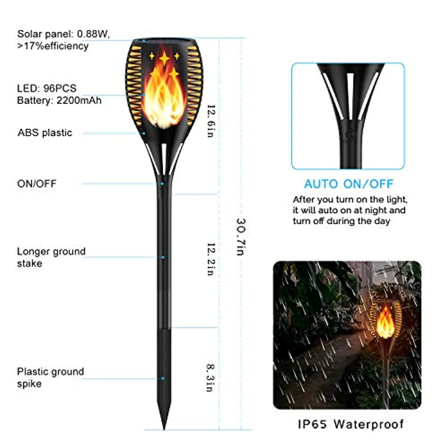 Balight  Solar Star Torch Lights,Dancing Flame Lighting 96 LED Flickering Tiki Torches Waterproof Wireless Outdoor Light for Patio Garden Path Yard Wedding Party(2 Pack)