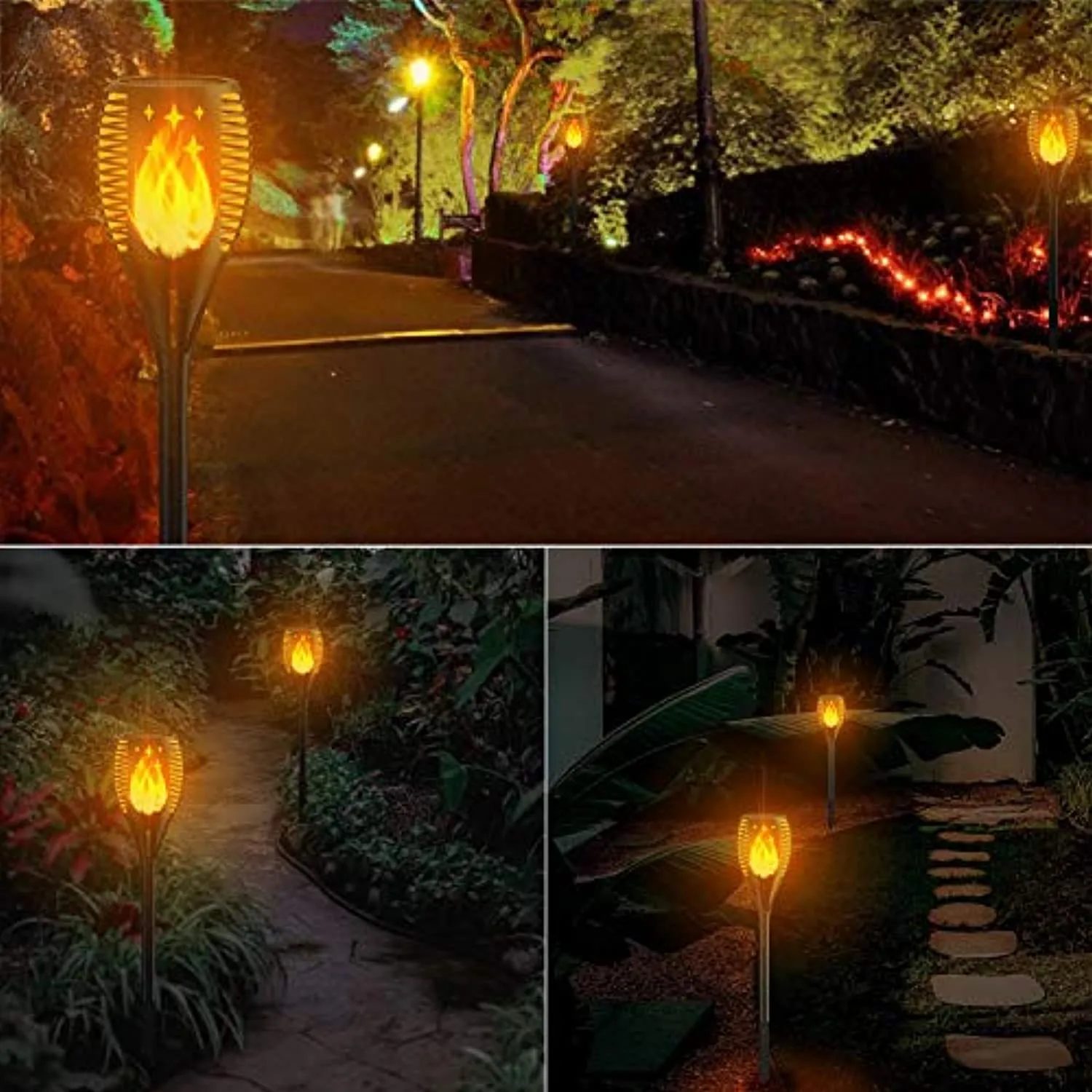 Balight  Solar Star Torch Lights,Dancing Flame Lighting 96 LED Flickering Tiki Torches Waterproof Wireless Outdoor Light for Patio Garden Path Yard Wedding Party(2 Pack)