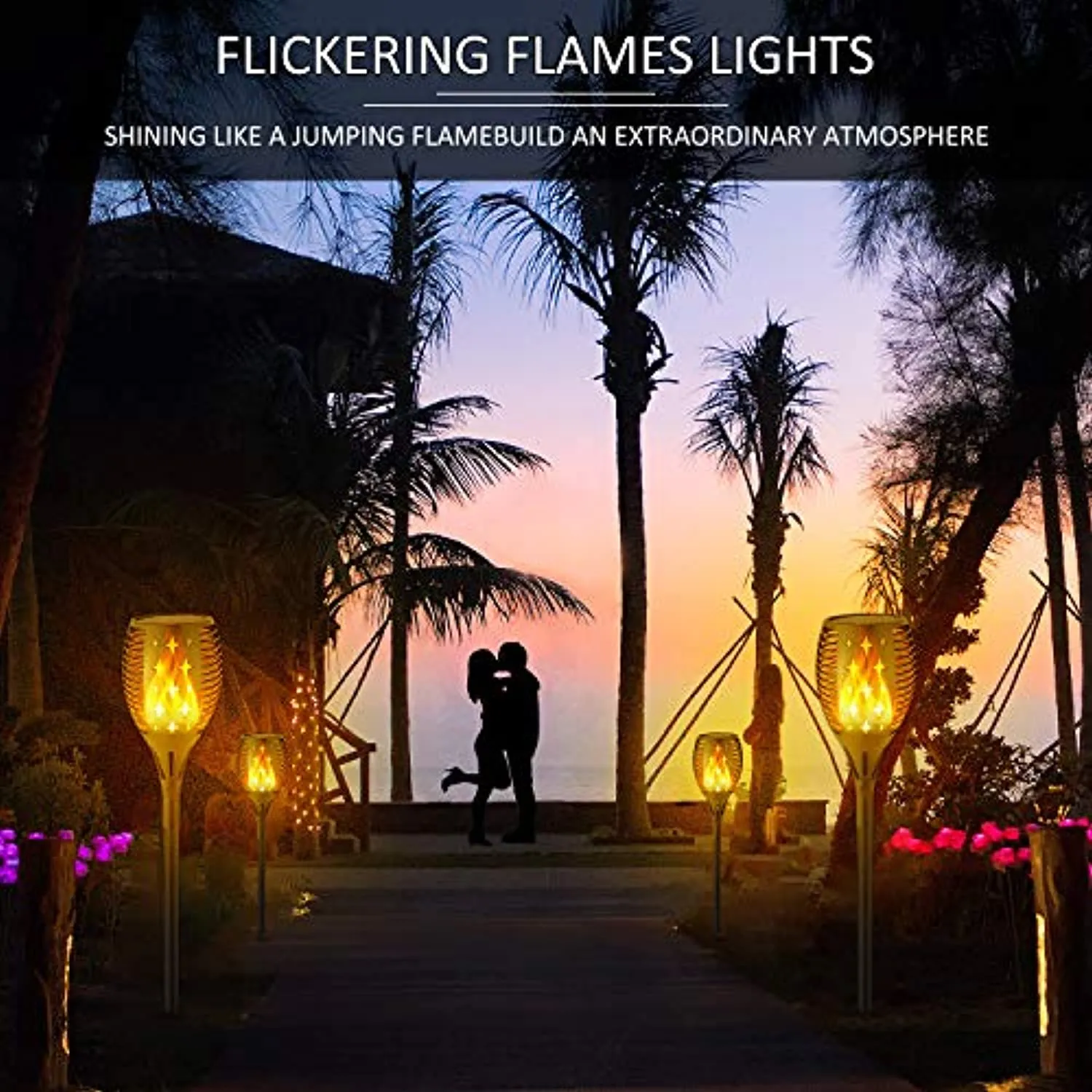 Balight  Solar Star Torch Lights,Dancing Flame Lighting 96 LED Flickering Tiki Torches Waterproof Wireless Outdoor Light for Patio Garden Path Yard Wedding Party(2 Pack)