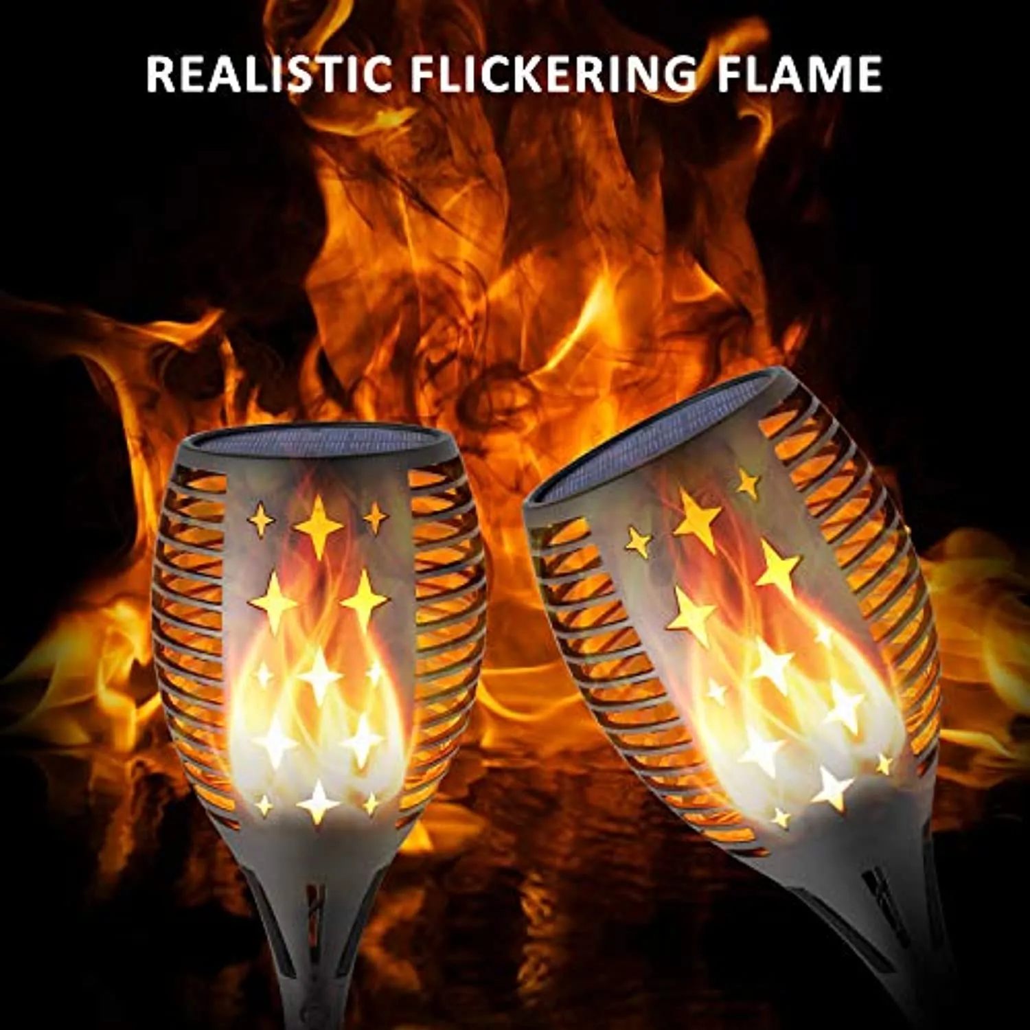 Balight  Solar Star Torch Lights,Dancing Flame Lighting 96 LED Flickering Tiki Torches Waterproof Wireless Outdoor Light for Patio Garden Path Yard Wedding Party(2 Pack)