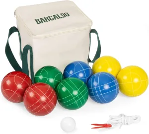 Barcaloo Bocce Ball Set with 8 Premium Resin Multicolor Bocce Balls, Pallino, Carry Bag & Rope