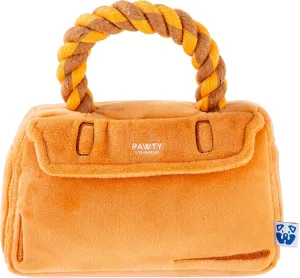 Barkin Bag Interactive Dog Toy - Handbag Plush Designer Tug Rope Toy - Cute Durable Parody Birthday Gift for Puppy - Squeaker Stimulating Enrichment for Aggressive Chewer - Teething Essential