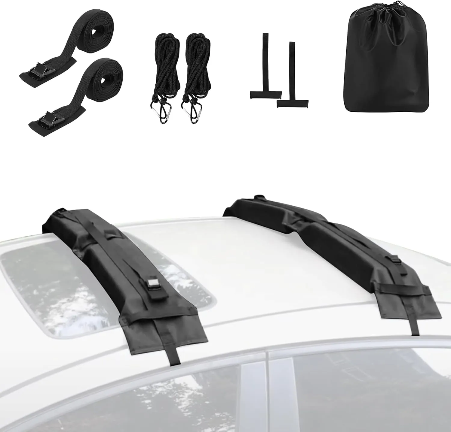 BASIKER Universal Soft Roof Rack Pads for Kayak,Surfboards,Snowboards,SUP, Canoes, Ladder,with Tie-Down Straps and Storage Bag