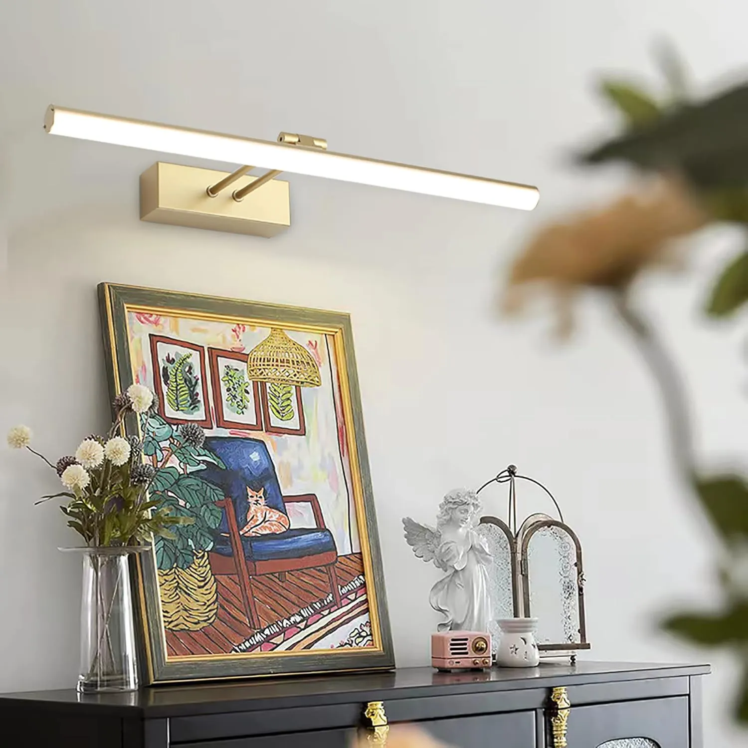 Battery Operated Picture Light,5200mAh Picture Lights for Wall with Remote,16 inch Art Light for Paintings, Gallery Lighting for Photo,Mirror,Artwork Frame,Portrait(Gold)
