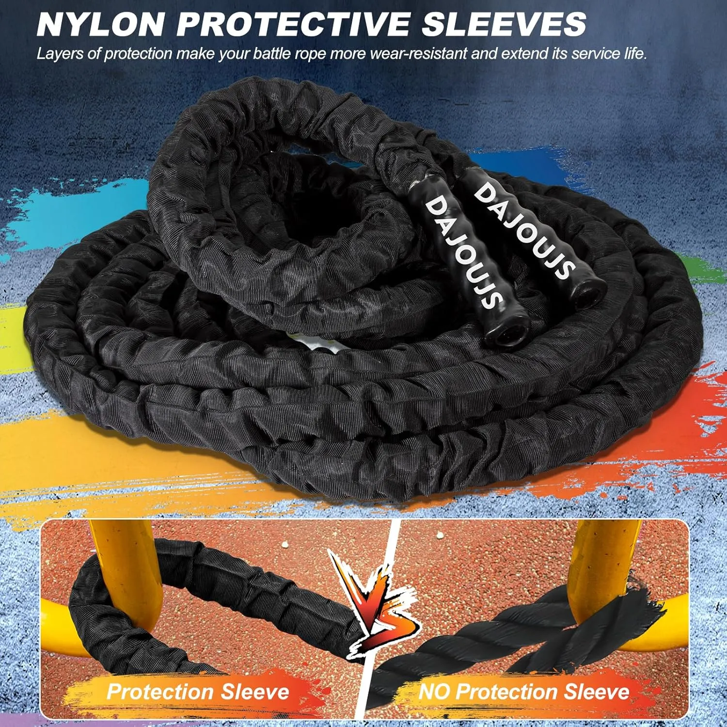 Battle Rope Workout Equipment 1.26 Inch Diameter 30FT Exercise Heavy Weighted Gym Battle Rope with Protective Cover Exercise Equipment Core Strength Training