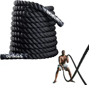 Battle Ropes 1.5 inch 30 ft - Polyester Workout Rope Heavy for Home Body Workouts Building Muscle, Black