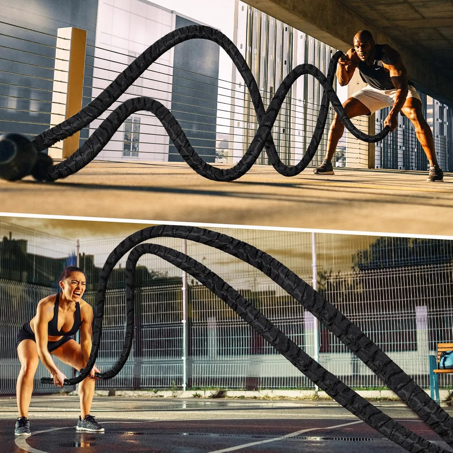 Battle Ropes for Home Gym, Exercise Rope 1.26/1.5inch, 30 40FT Heavy Battle Rope Weighted Battle Rope Training Heavy Rope for Workout Exercise