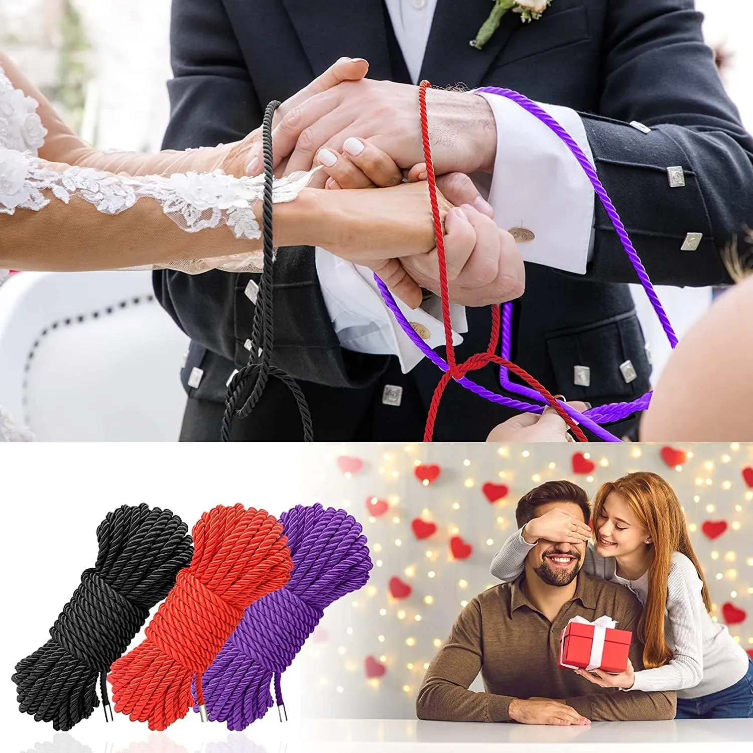 BDSM Shibari Bondage Sex Rope - BDSM Kit Adult Bondage Restraints Set Sex Toys for Women & Couples, 32 Feet 8MM (3 cloors)