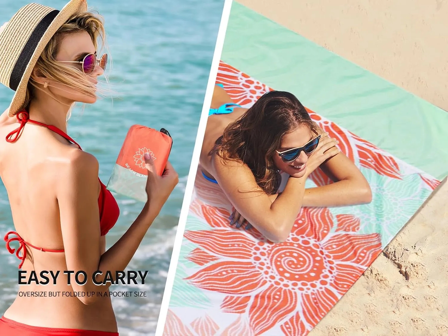Beach Blanket Sandproof Extra Large Beach Mat Adults Waterproof Quick Drying Sand Free Mat Made by Premium Polyester with 4 Stakes & 4 Corner Pockets for Outdoor Travel Camping Hiking