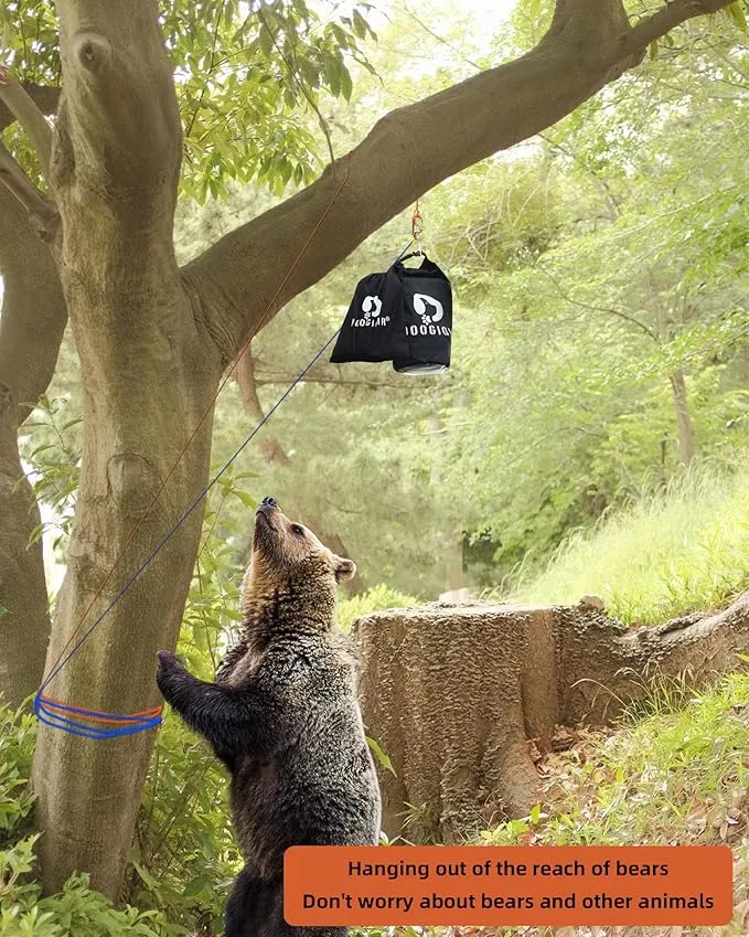 Bear Bag Hanging System, Ultralight Bear Food Bag Hanging Kit for Backpacking and Camping, Includes a Waterproof Bear Bag, Nylon Bag, Paracord Nylon Ropes, Carabiner, Sock and Instructions