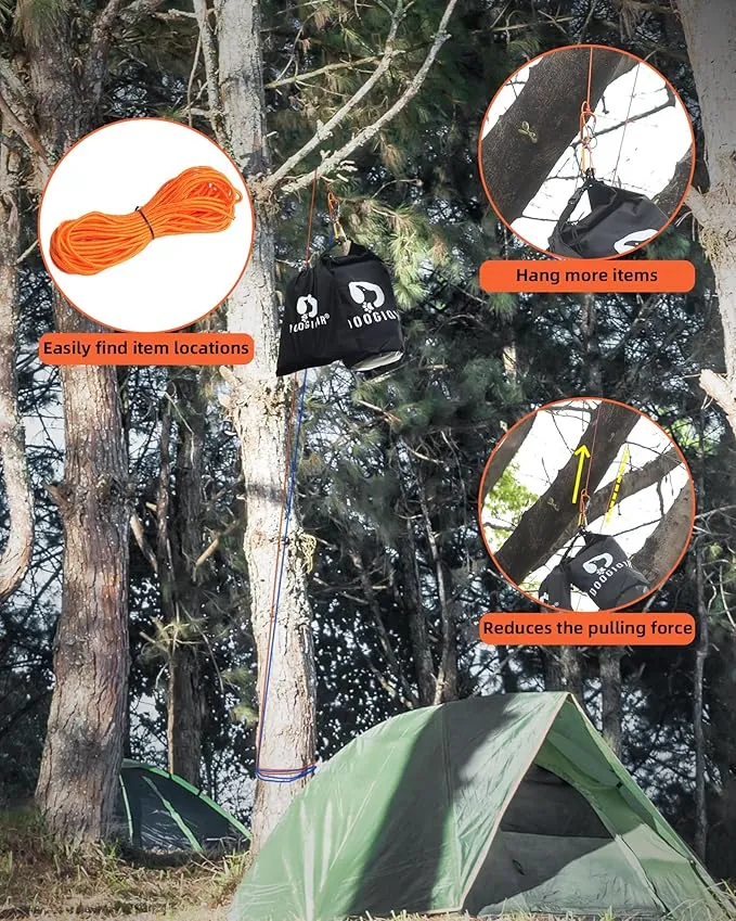 Bear Bag Hanging System, Ultralight Bear Food Bag Hanging Kit for Backpacking and Camping, Includes a Waterproof Bear Bag, Nylon Bag, Paracord Nylon Ropes, Carabiner, Sock and Instructions