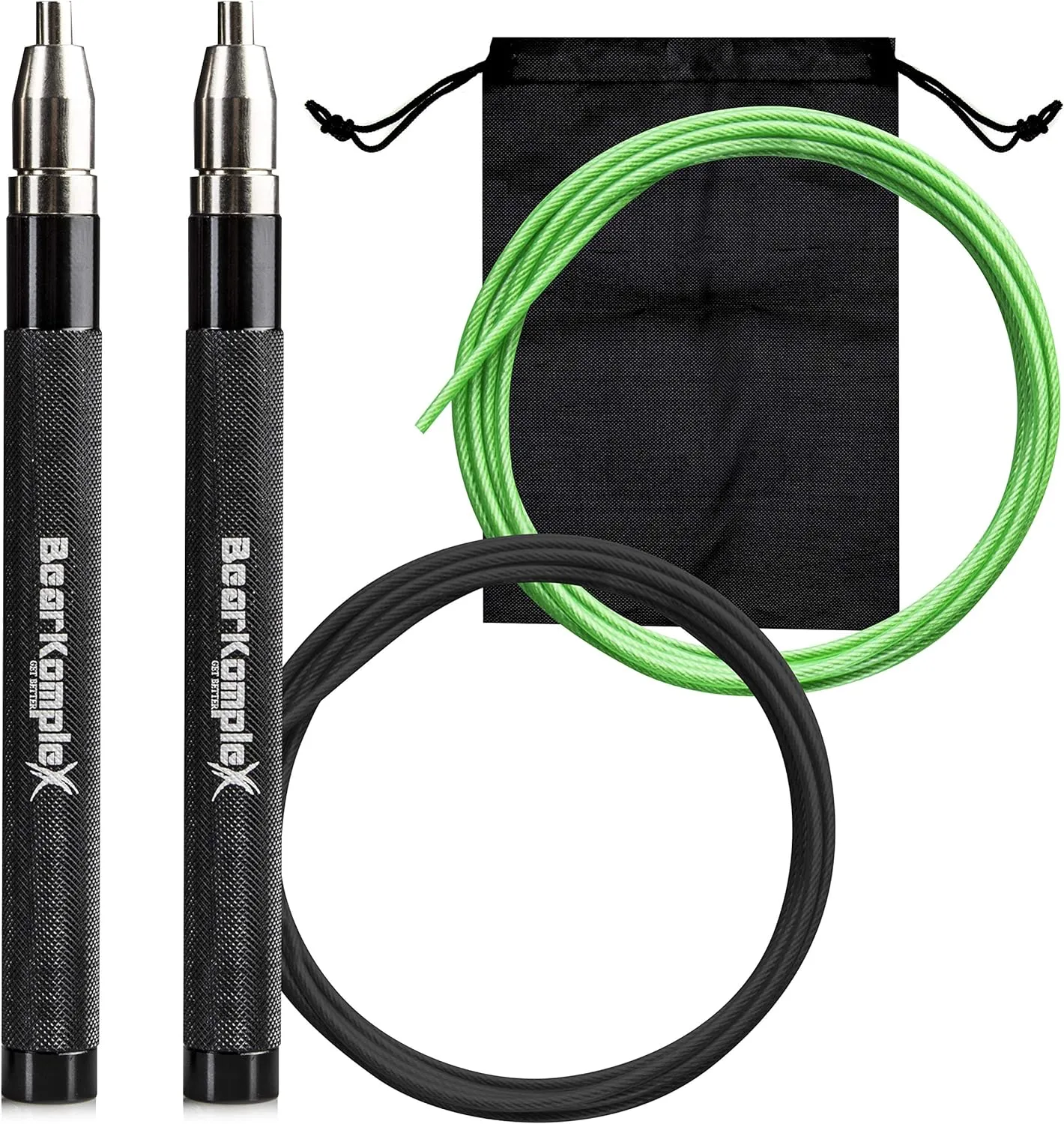 Bear KompleX Speed Jump Rope - Get Fit Fast with Double Unders - Boxing & Conditioning - Fast & Easy Set Up - 2 Lightweight Cables   2 Handles in Black or Blue - Free Carrying Case