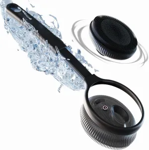 Bella Ciao Body & Face Electric Vibrating Shower Scrubber, 4 Vibrating Modes, Extendable Handle, Detachable Head – Silicone Massage Brush, Waterproof (Black)