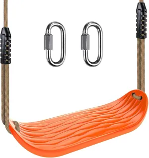 BeneLabel Non-Slip Swing Seat with Adjustable Rope and Carabiners - Heavy Duty Playground Swing Set Accessories for Kids and Adults - 220LB Capacity - Orange