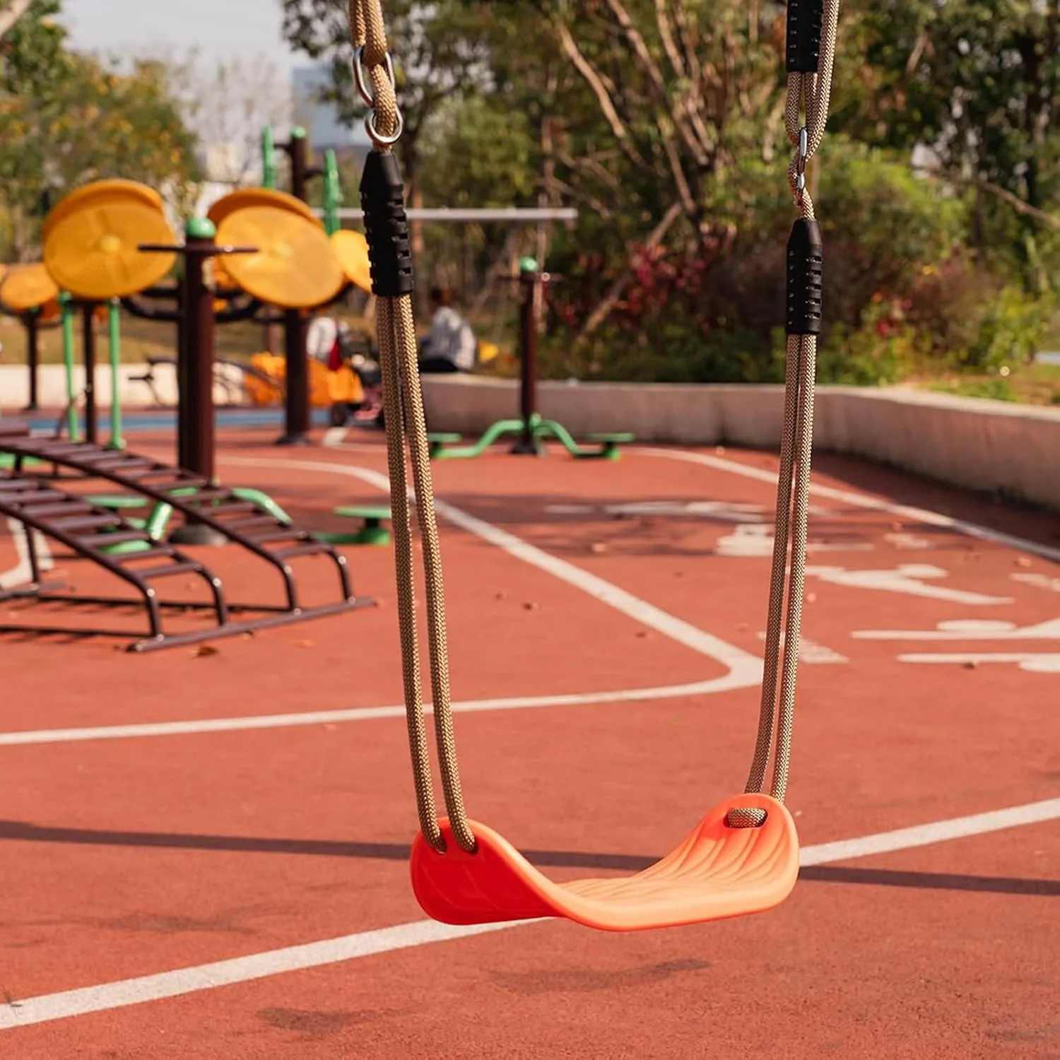 BeneLabel Non-Slip Swing Seat with Adjustable Rope and Carabiners - Heavy Duty Playground Swing Set Accessories for Kids and Adults - 220LB Capacity - Orange