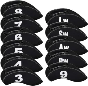 BIG TEETH Golf Iron Head Covers 11Pcs Neoprene Golf Club Protector Flexible with Window and Number Tag Multi Color