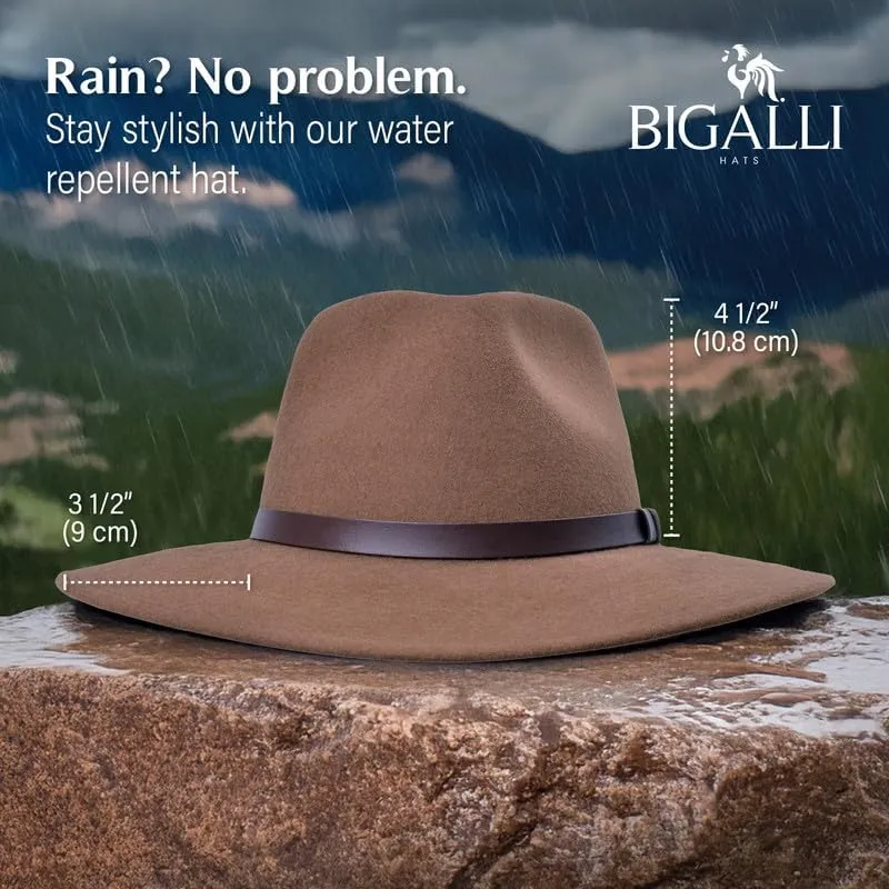 Bigalli Australian Hat for Women/Men 100% Wool Felt Outback Hat Crushable Waterproof Teardrop - Cowboy Cowgirl Hat