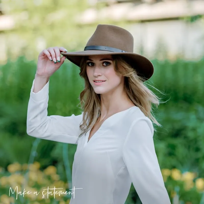 Bigalli Australian Hat for Women/Men 100% Wool Felt Outback Hat Crushable Waterproof Teardrop - Cowboy Cowgirl Hat