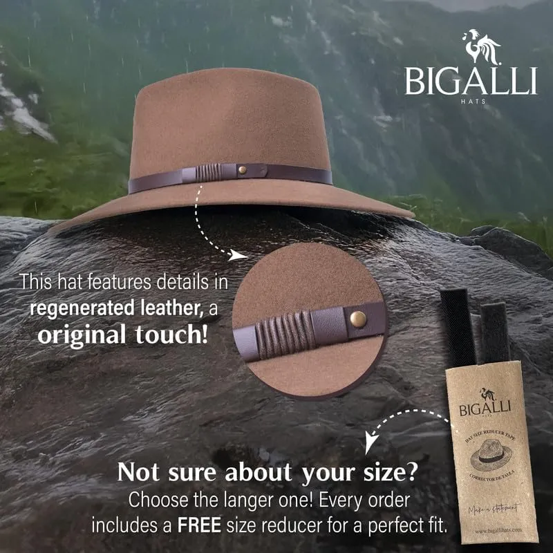 Bigalli Australian Hat for Women/Men 100% Wool Felt Outback Hat Crushable Waterproof Teardrop - Cowboy Cowgirl Hat
