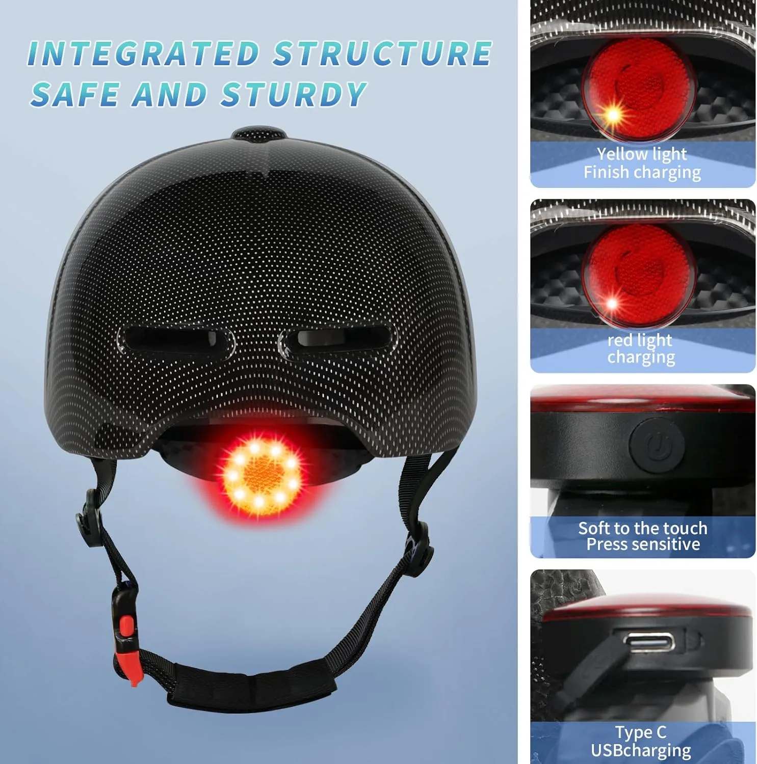 Bike Helmet Adult - Bicycle Helmets for Men Women - with LED Rear Lights - Baseball Cap Style Adjustable Scooter Helmets for City Road Commuter Cycling Biking Skating