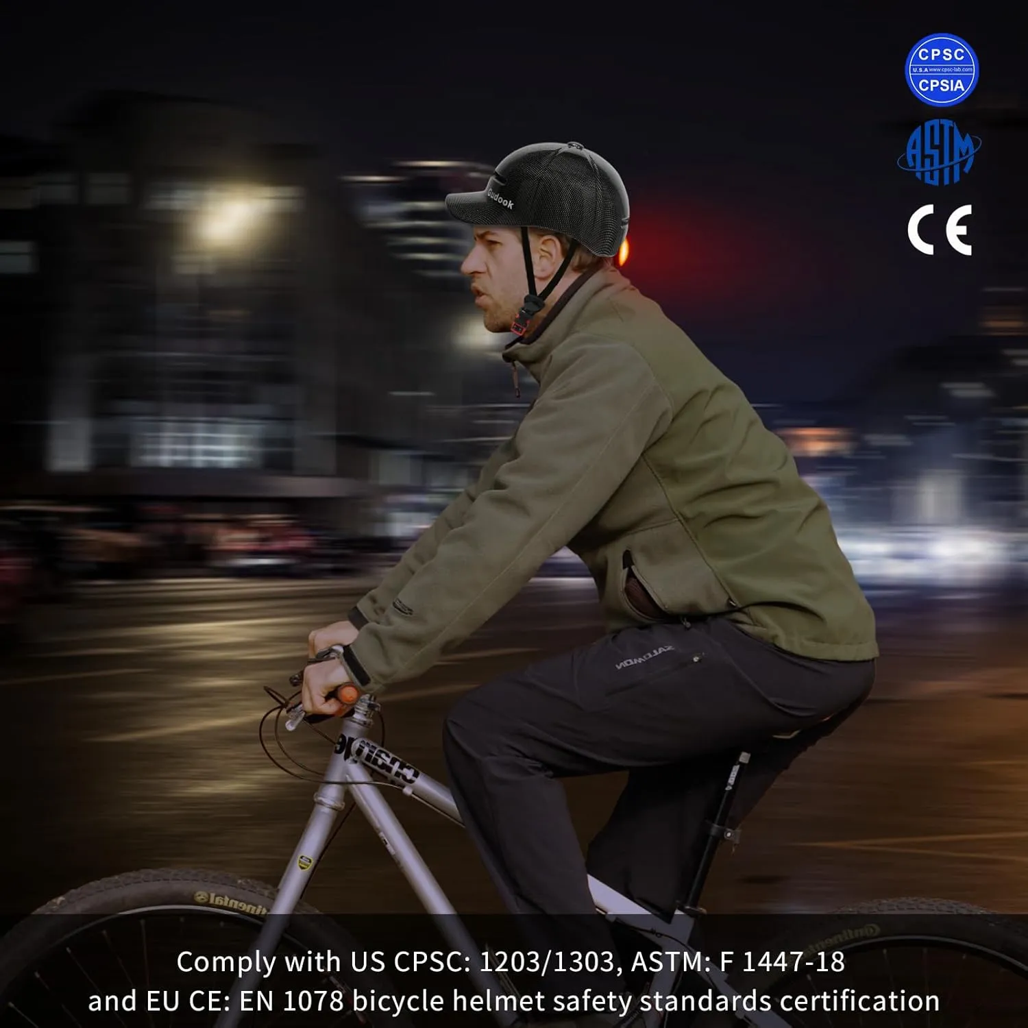 Bike Helmet Adult - Bicycle Helmets for Men Women - with LED Rear Lights - Baseball Cap Style Adjustable Scooter Helmets for City Road Commuter Cycling Biking Skating