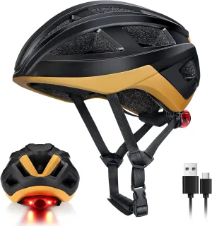 Bike Helmet Adult Men Women Lightweight Bicycle Helmet with USB Rechargeable LED Rear Light & Removable Liner, Breathable Bike Helmet with Light, for Mountain Road Bike Skateboard Scooter