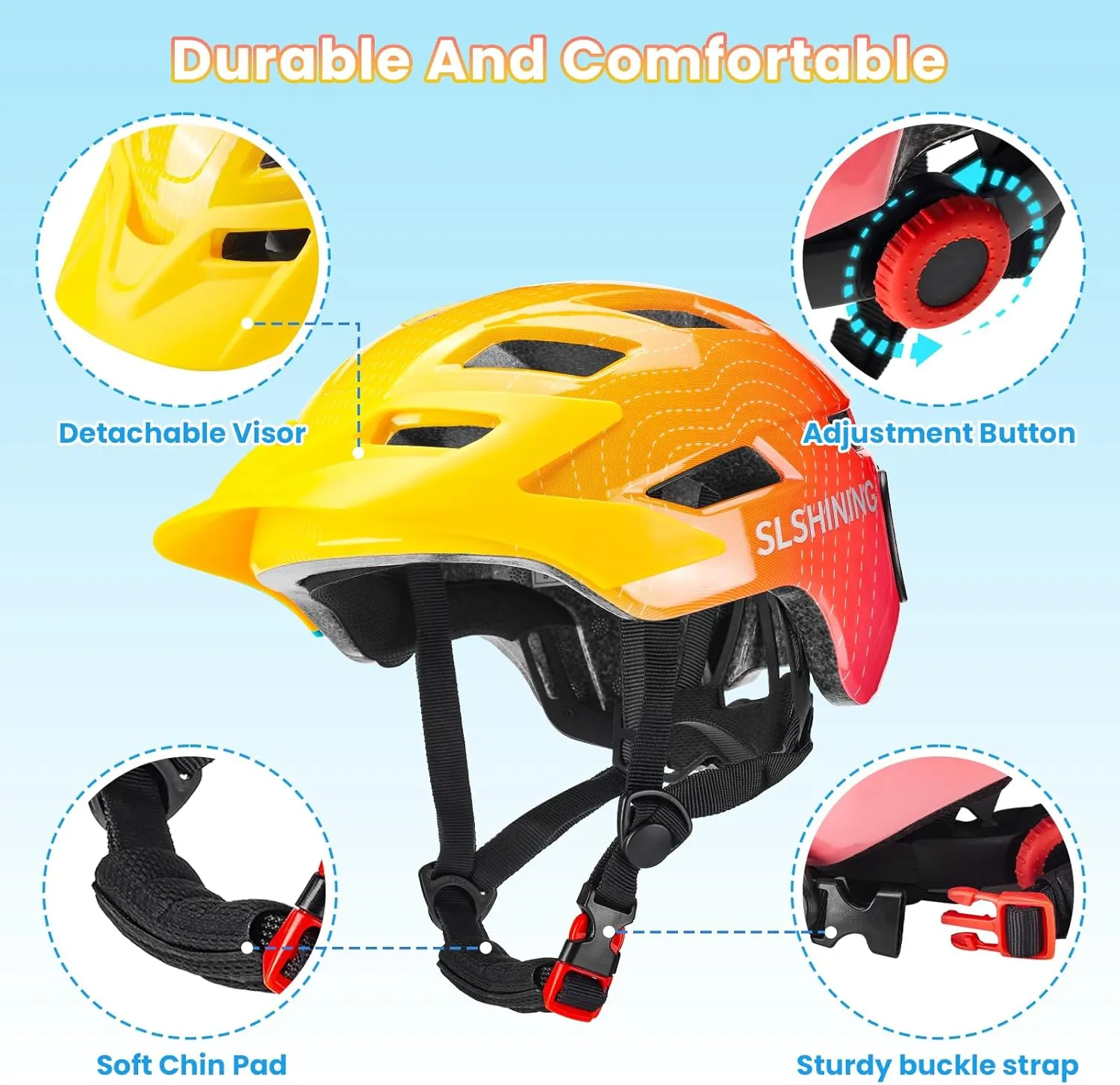 Bike Helmet for Kids 8-14/5-8 with Rechargeable 64 LED Safety Light Patterns Remote Control, Toddler Helmet for Kids 3-5 Breathable & Lightweight, Adjustable Detachable Visor for Multi-Sport