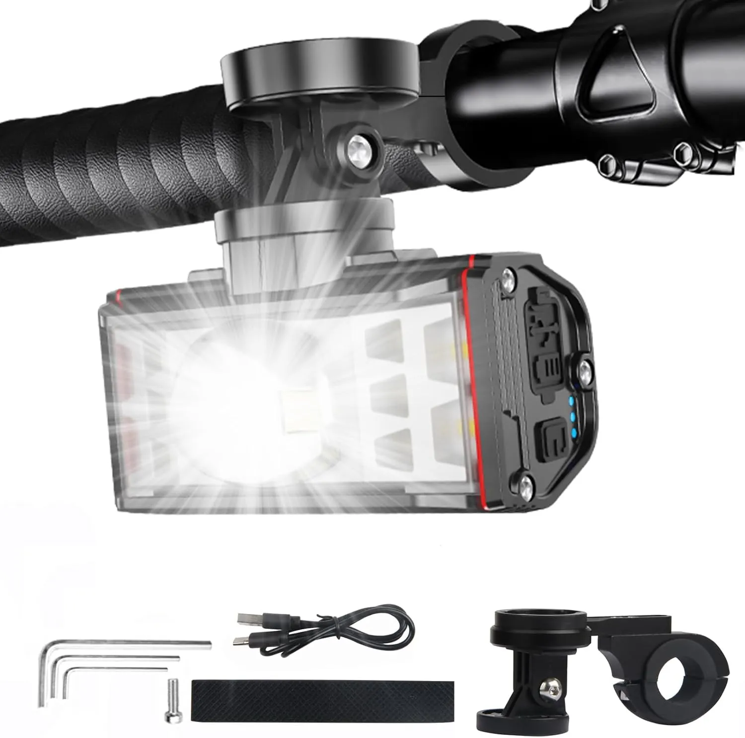 Bike Light Front,Headlight 1800 Lumen Super Bright LED Lights, USB Rechargeable Cycling Warning Flash Light Handlebar Mount for Men Women Kids Bicycle Accessories
