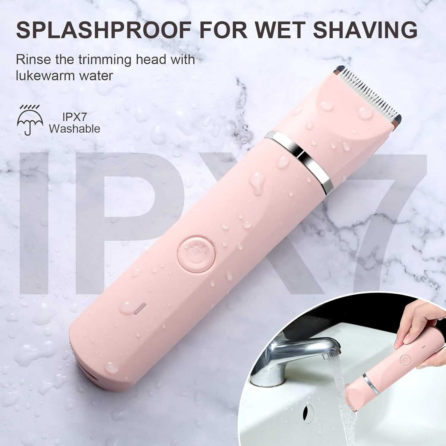 Bikini Trimmer for Women,Electric Razors Shaver for Bikini Legs Pubic Hair,Rechargeable Ladies Bikini Hair Trimmer Removal with Snap-in Ceramic Blades IP7X Washable Head,Wet and Dry Use,Pink