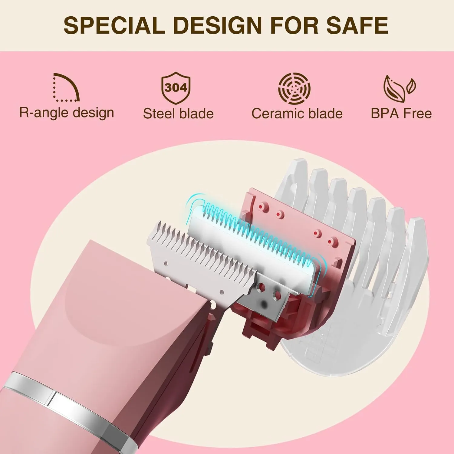 Bikini Trimmer for Women,Electric Razors Shaver for Bikini Legs Pubic Hair,Rechargeable Ladies Bikini Hair Trimmer Removal with Snap-in Ceramic Blades IP7X Washable Head,Wet and Dry Use,Pink