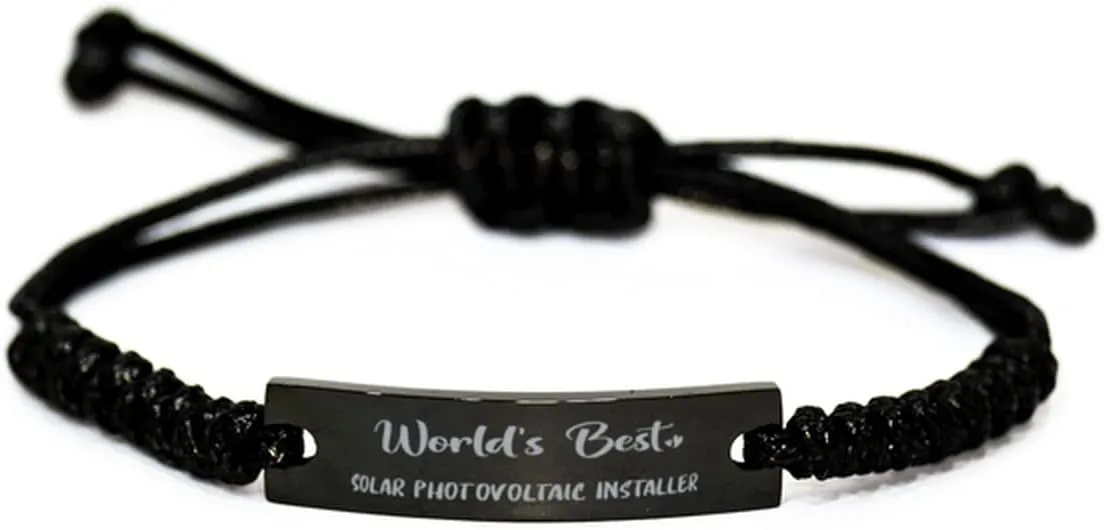 Black Rope Bracelet, World's Best Solar Photovoltaic Installer, Laser Engrave Stainless Steel Black Rope Bracelet, Engraved Bracelet for Solar Photovoltaic Installer, Gifts for Solar Photovoltaic