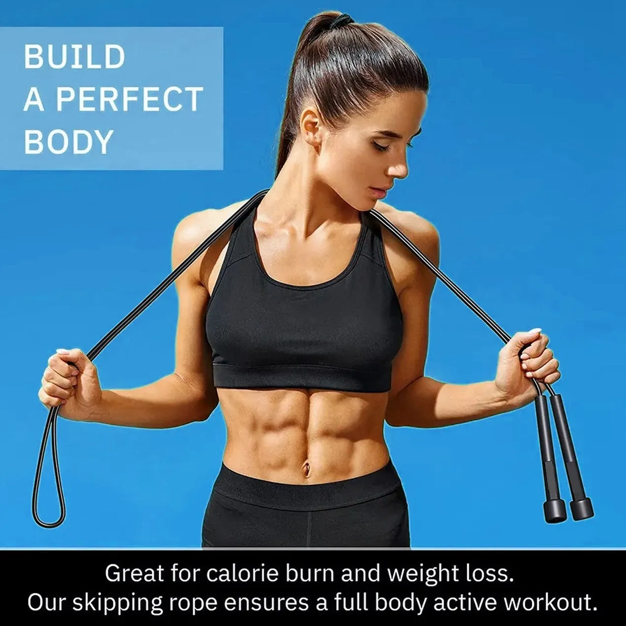 Black Skipping Rope – Adjustable, Durable & Perfect for Cardio
