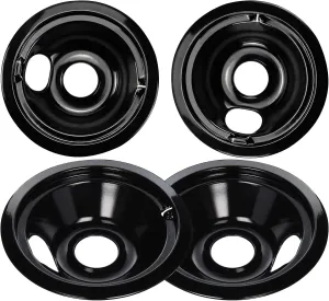 Black Stove Burner Drip Pans Replacement for GE Hotpoint Electric Stove Burner, (2) 8" WB31M19 (2) 6" WB31M20 Set by APPLIANCEMATES