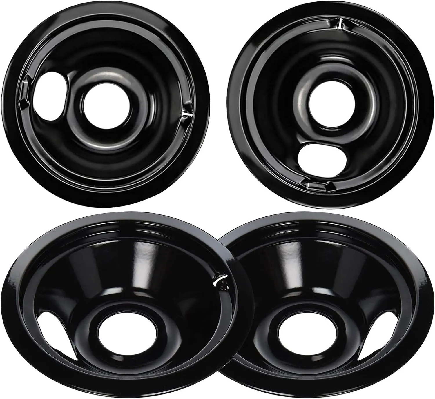 Black Stove Burner Drip Pans Replacement for GE Hotpoint Electric Stove Burner, (2) 8" WB31M19 (2) 6" WB31M20 Set by APPLIANCEMATES