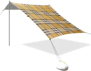 Black White Gold Checkered Plaid Designed UPF50  Beach Cabana Easy Setup Sun Shade with Sandbags & Sand Shovel for Camping, Picnics, Backyard & Fishing tienda para Playa
