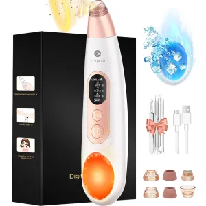 Blackhead Remover Pore Vacuum, Hot Cold Compress Blackhead Removal, Electric Facial Cleanser Acne Comedone Whitehead Extractor Tool, 65Kpa 1350mAh Type-C Pore Vacuum Kit