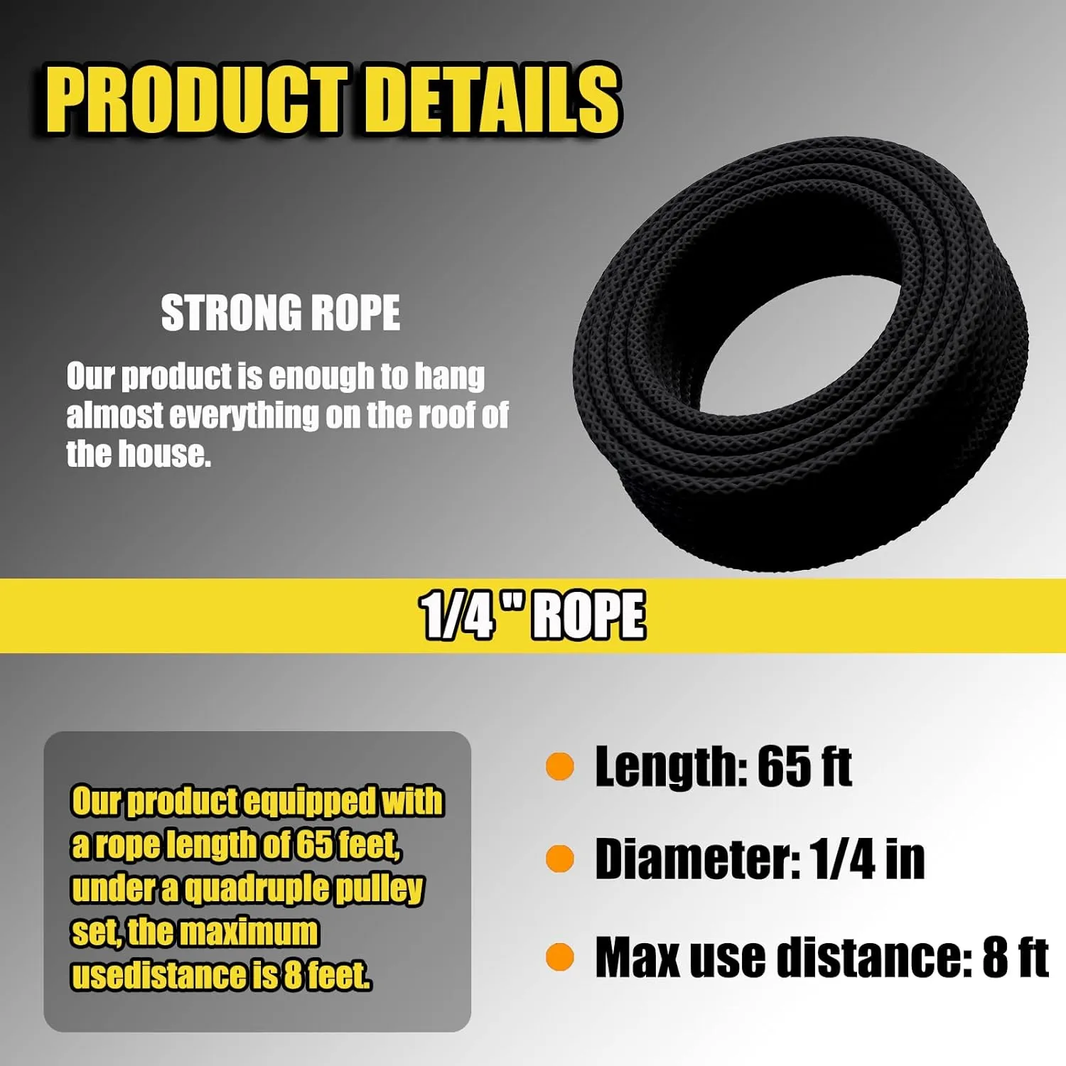 Block and Tackle 4400 LB Breaking Strength Heavy Duty Pulley, 65 Ft Rope Pulley, Upgraded Metal Bearing, 7:1 Lifting Power Pulley System, Pulley Hoist for Lifting Heavy Objects(Black)
