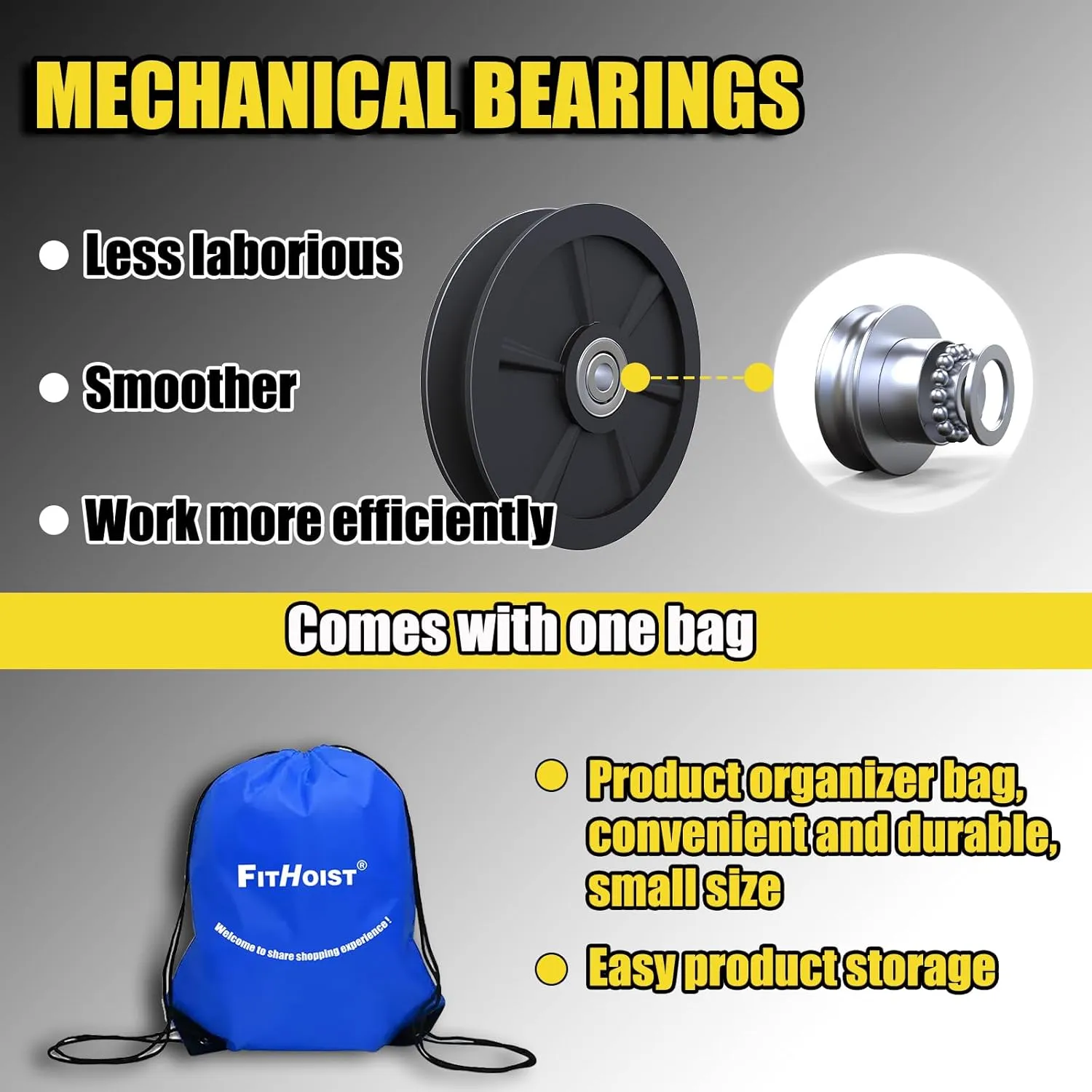 Block and Tackle 4400 LB Breaking Strength Heavy Duty Pulley, 65 Ft Rope Pulley, Upgraded Metal Bearing, 7:1 Lifting Power Pulley System, Pulley Hoist for Lifting Heavy Objects(Black)