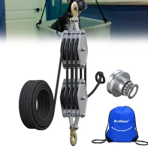 Block and Tackle 4400 LB Breaking Strength Heavy Duty Pulley, 65 Ft Rope Pulley, Upgraded Metal Bearing, 7:1 Lifting Power Pulley System, Pulley Hoist for Lifting Heavy Objects(Black)