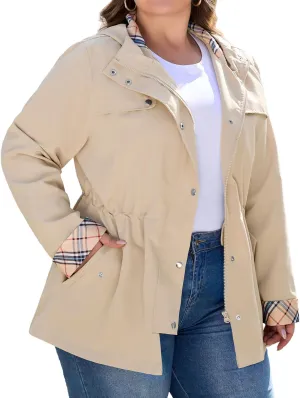 Bloggerlove Rain Jacket Women Plus Size Long Raincoat with Hood Waterproof Outdoor Trench Coat