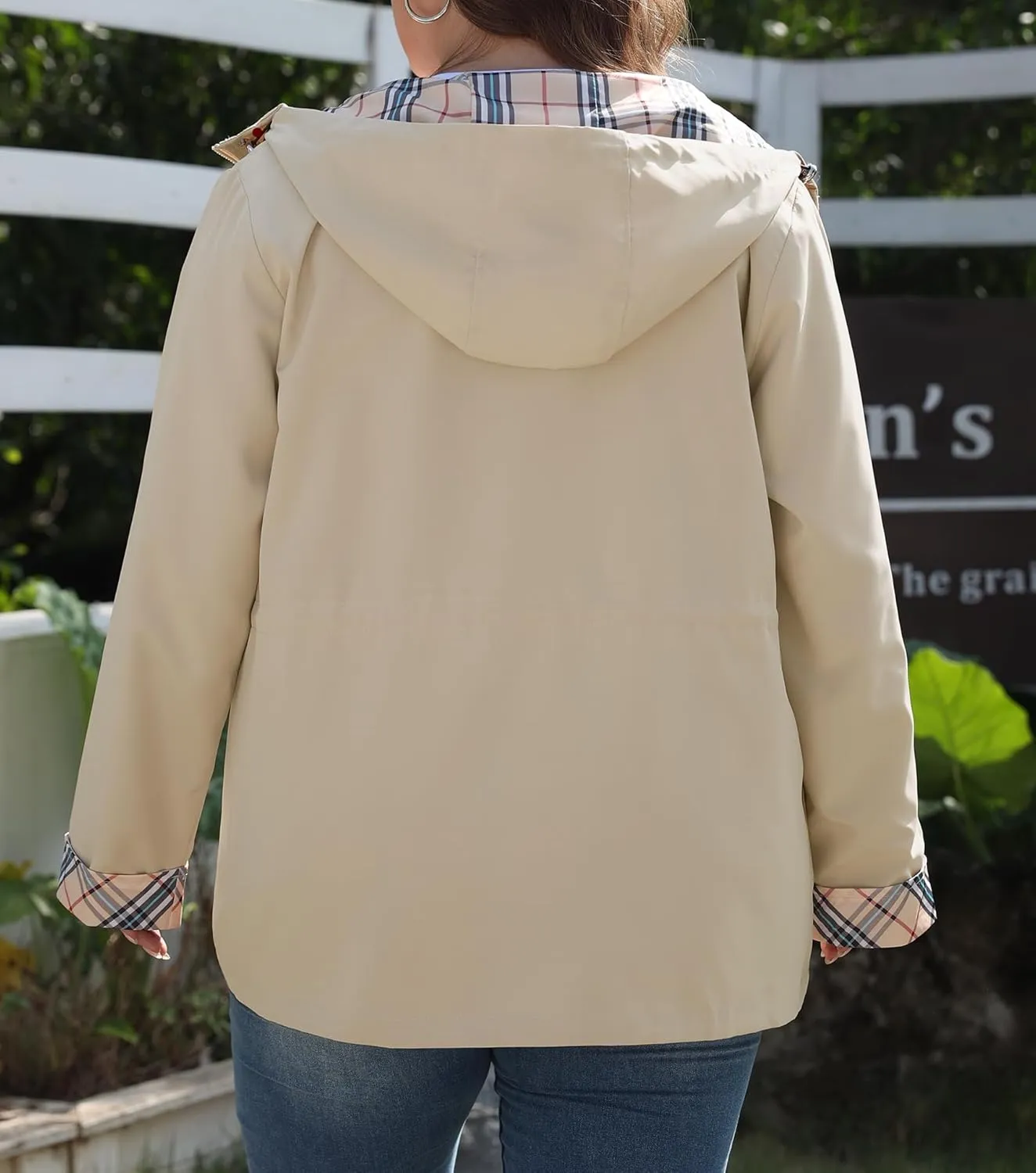 Bloggerlove Rain Jacket Women Plus Size Long Raincoat with Hood Waterproof Outdoor Trench Coat