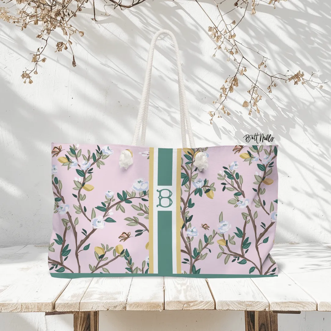 Blossom Garden Striped Monogrammed Carry-All Tote