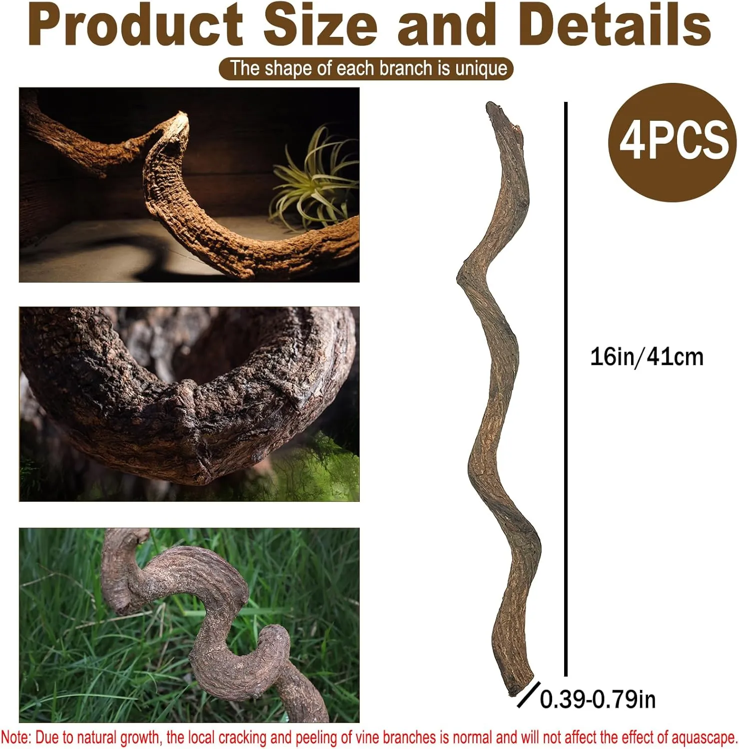 BNOSDM Reptile Forest Climbing Branch Decor Crested Gecko Climb Wood Natural Branches Tree for Snake Frog Chameleon Spider Bearded Dragon Terrarium Habitat Tank Accessories,4PCS