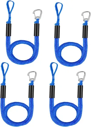 Boat Bungee Dock Lines, Mooring Rope with Stainless Steel Clip,Boat Ropes for Docking, Boat Accessories, Suit for PWC, Kayak, Jet Ski, Seadoo, WaveRunner, Pontoon, Bass Boat, 4ft (Blue)
